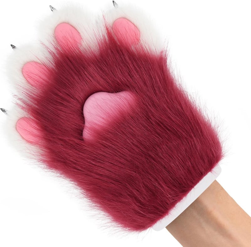 hbbhml Faux Fur Plush Furry Cat Claw Gloves Fursuit Animal Fox Paws Mittens Halloween Cosplay Costume Accessories for Adult - Image 2